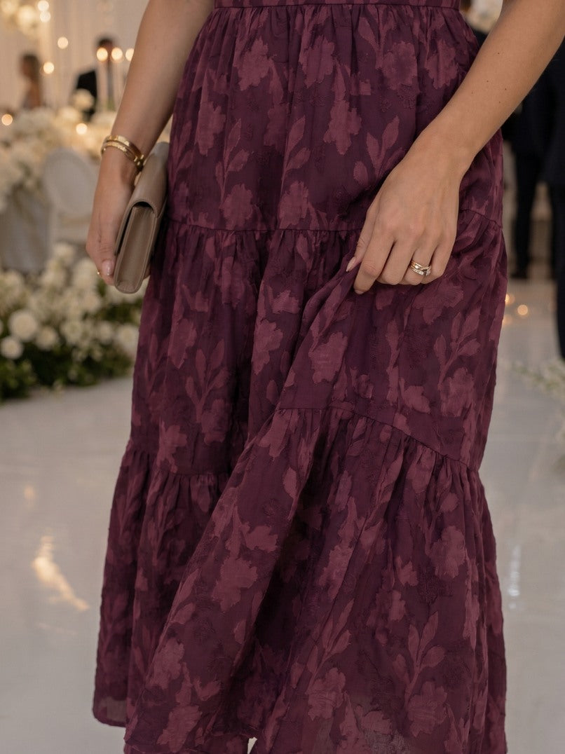 Square Neck Tiered Midi Dress