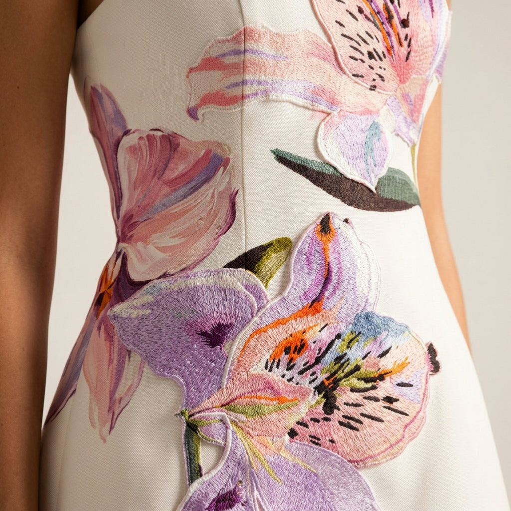 Strapless 3D Floral Applique Mini Dress