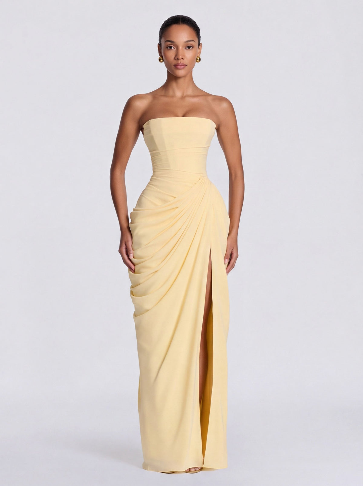 Strapless Corset Ruched Maxi Dress