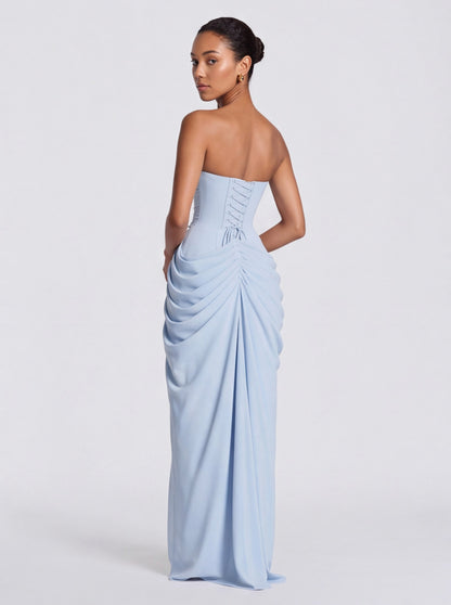 Strapless Corset Ruched Maxi Dress