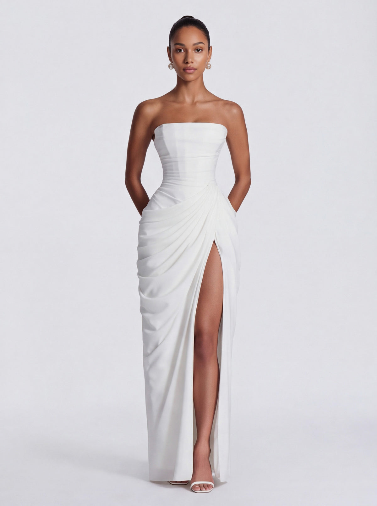 Strapless Corset Ruched Maxi Dress