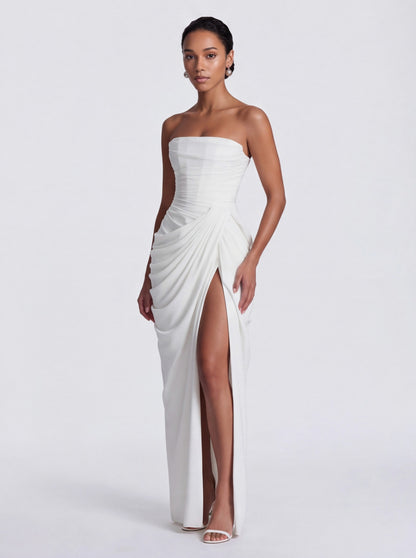 Strapless Corset Ruched Maxi Dress