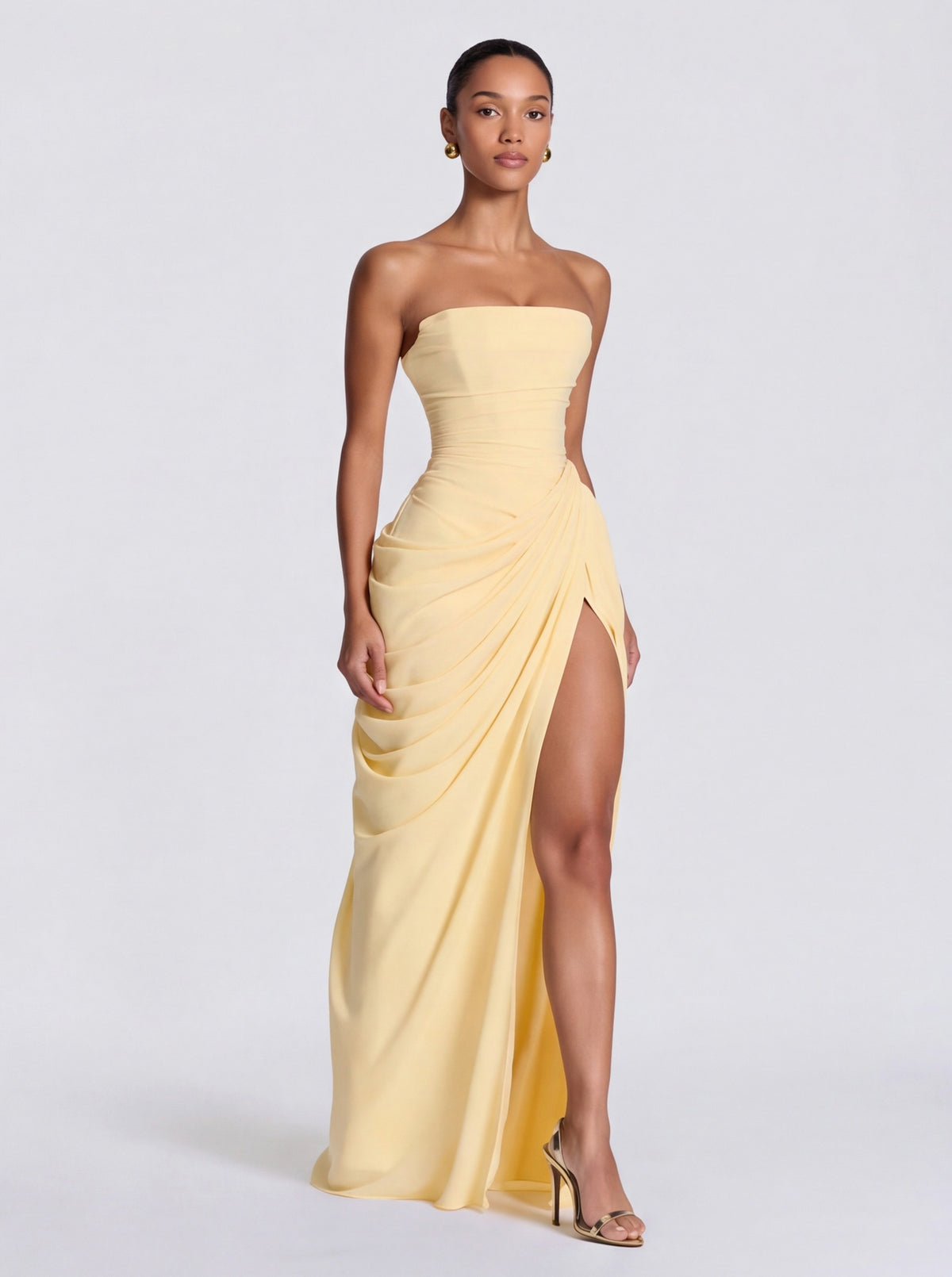 Strapless Corset Ruched Maxi Dress