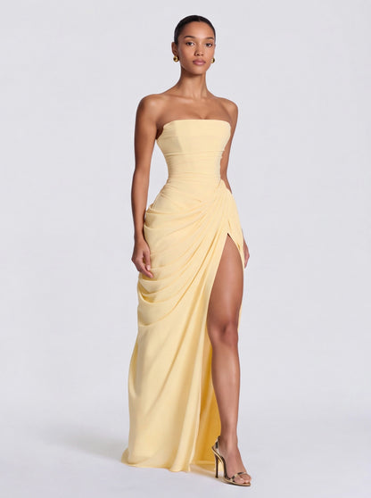 Strapless Corset Ruched Maxi Dress