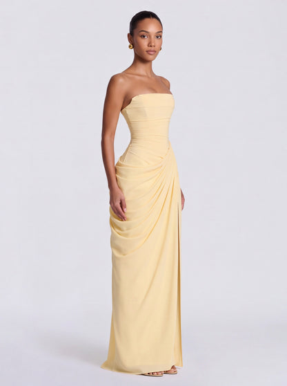 Strapless Corset Ruched Maxi Dress