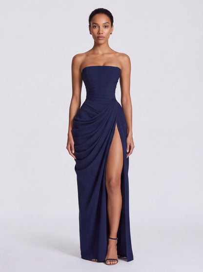 Strapless Corset Ruched Maxi Dress