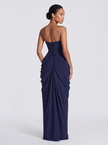 Strapless Corset Ruched Maxi Dress