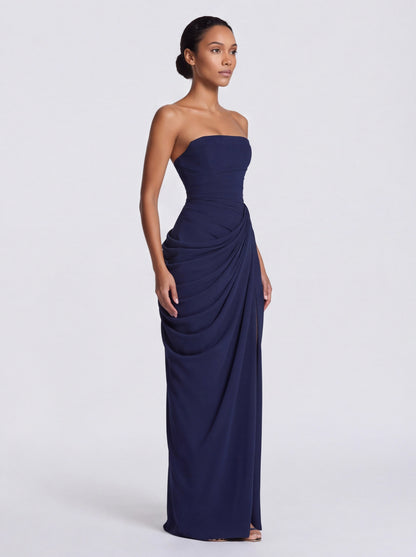 Strapless Corset Ruched Maxi Dress