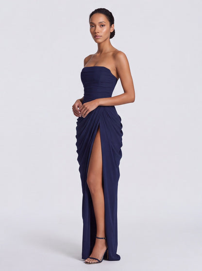 Strapless Corset Ruched Maxi Dress
