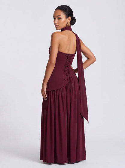 Strapless Drop Waist Pleated Maxi Dress