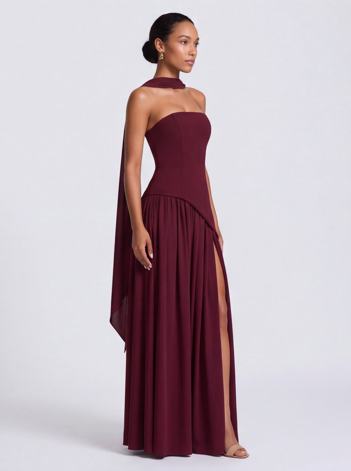 Strapless Drop Waist Pleated Maxi Dress
