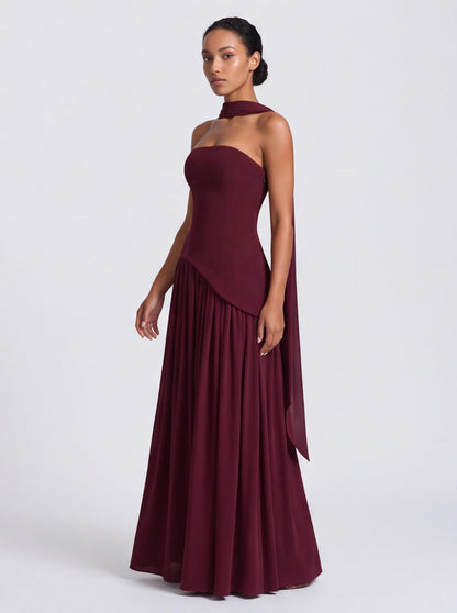 Strapless Drop Waist Pleated Maxi Dress
