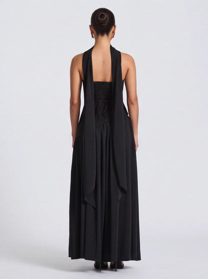 Strapless Drop Waist Pleated Maxi Dress
