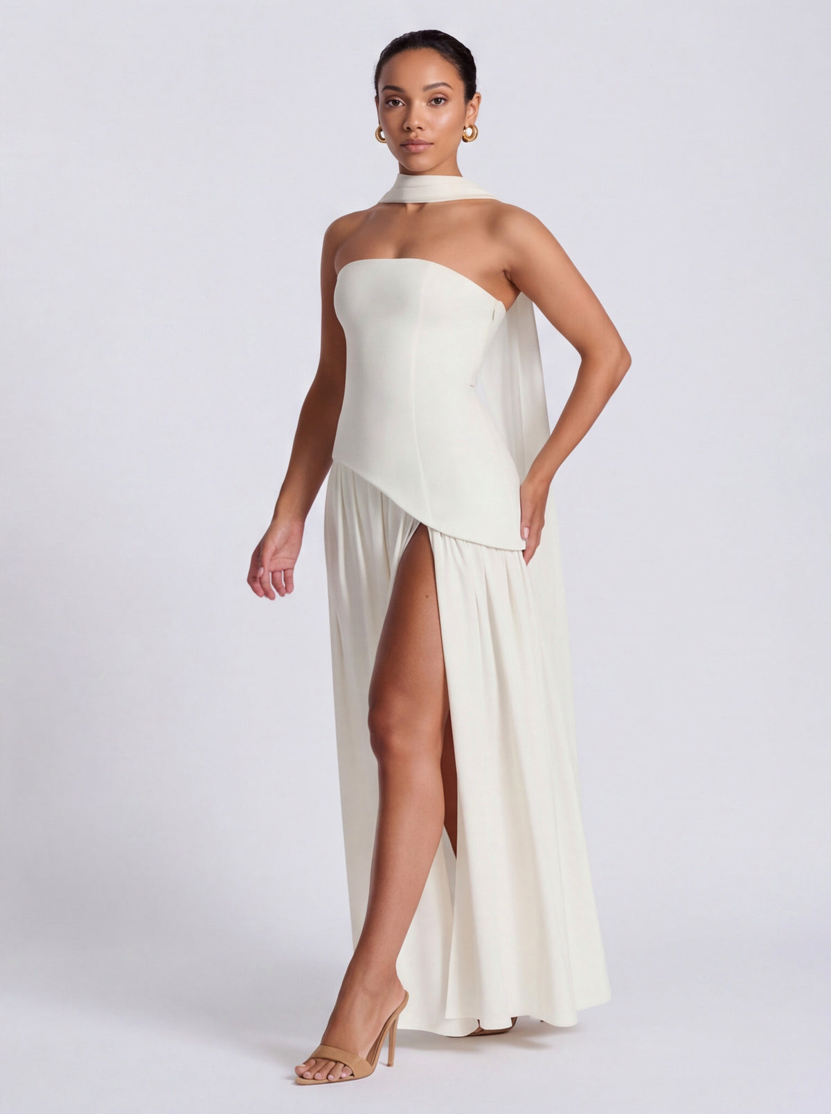 Strapless Drop Waist Pleated Maxi Dress