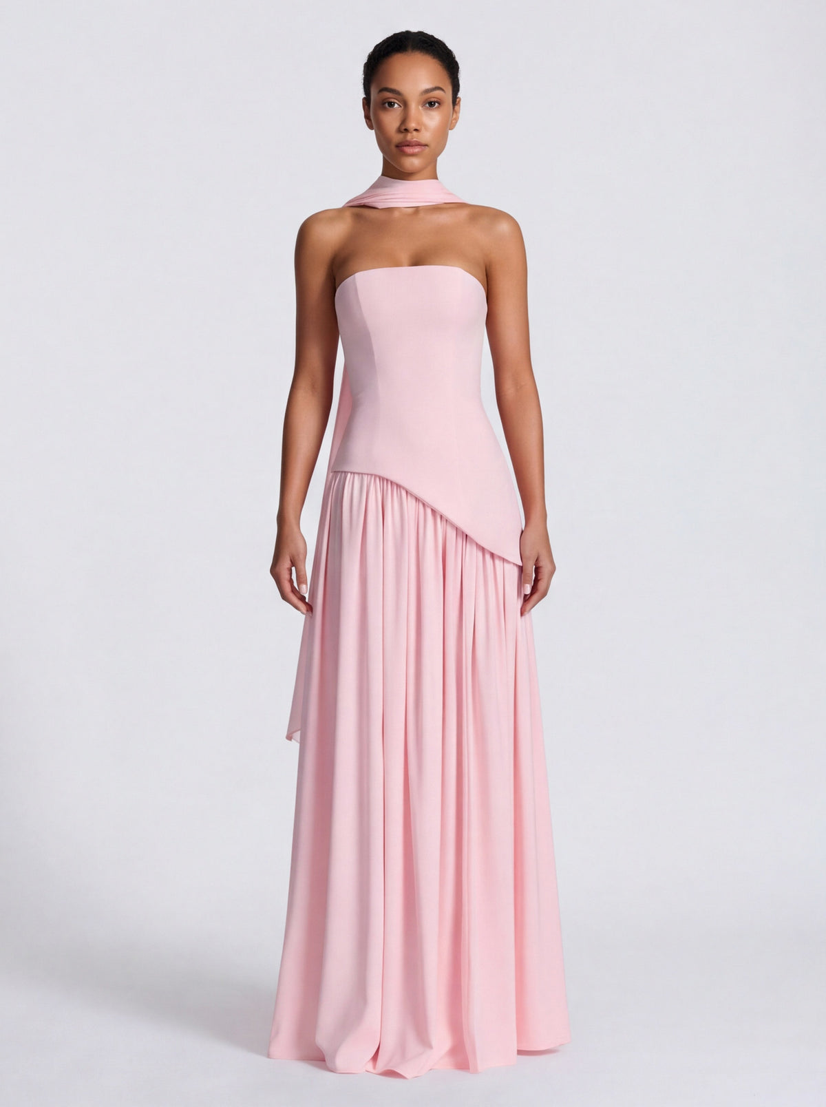 Strapless Drop Waist Pleated Maxi Dress