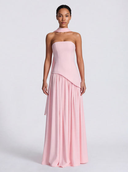 Strapless Drop Waist Pleated Maxi Dress