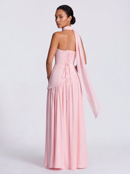 Strapless Drop Waist Pleated Maxi Dress