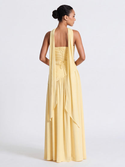 Strapless Drop Waist Pleated Maxi Dress