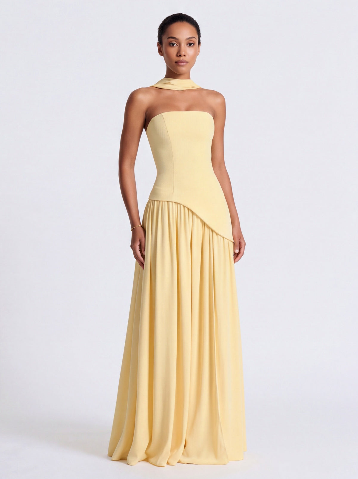 Strapless Drop Waist Pleated Maxi Dress
