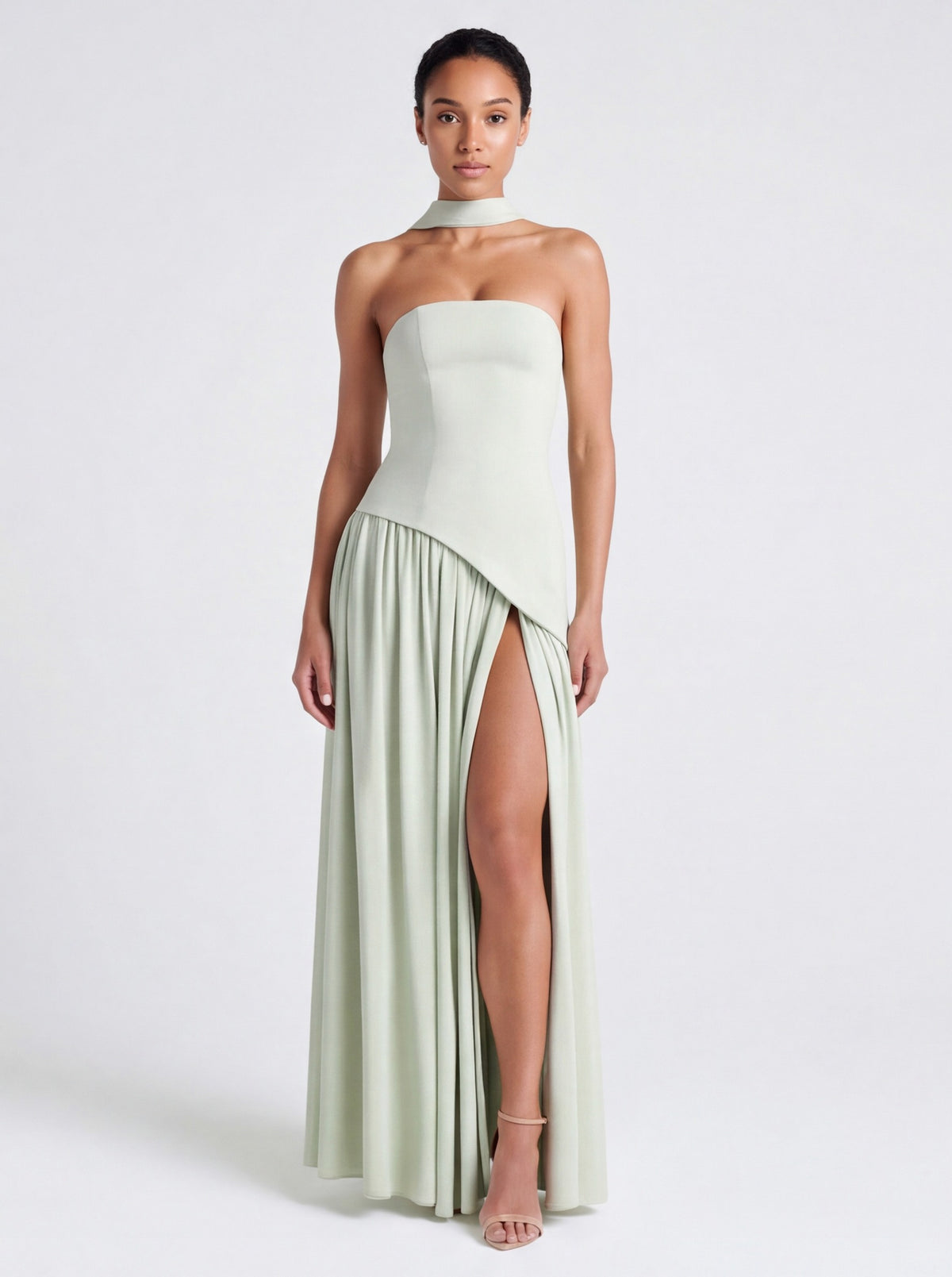 Strapless Drop Waist Pleated Maxi Dress