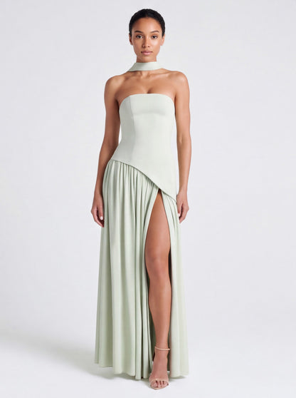 Strapless Drop Waist Pleated Maxi Dress