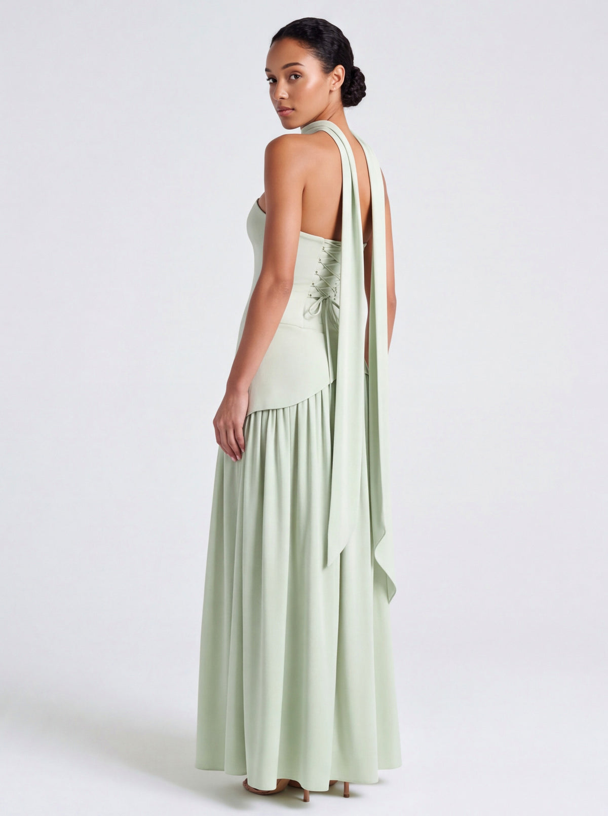 Strapless Drop Waist Pleated Maxi Dress