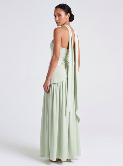 Strapless Drop Waist Pleated Maxi Dress