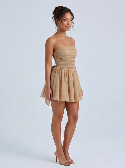 Strapless Ruched Bow Mini Dress