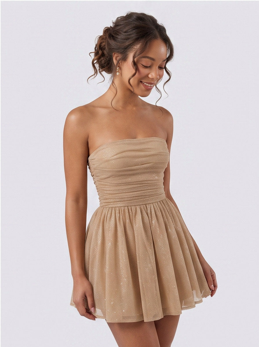 Strapless Ruched Bow Mini Dress