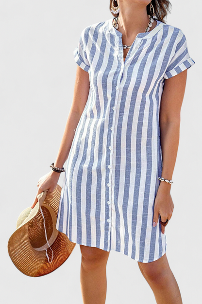 Striped Button Front Shirt Dress