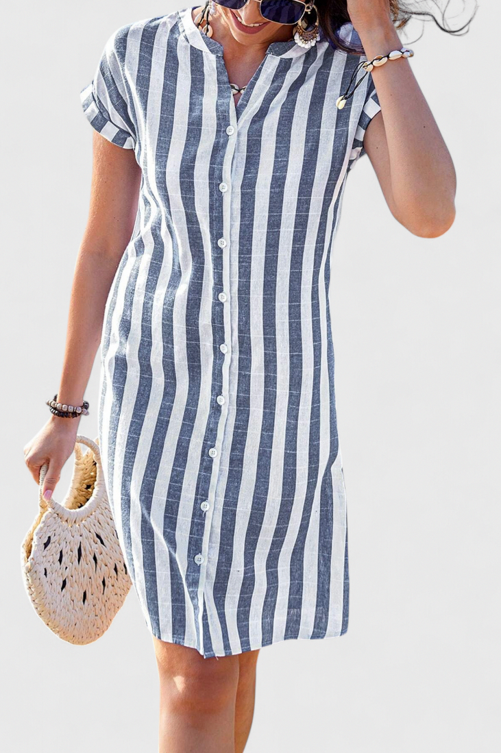 Striped Button Front Shirt Dress
