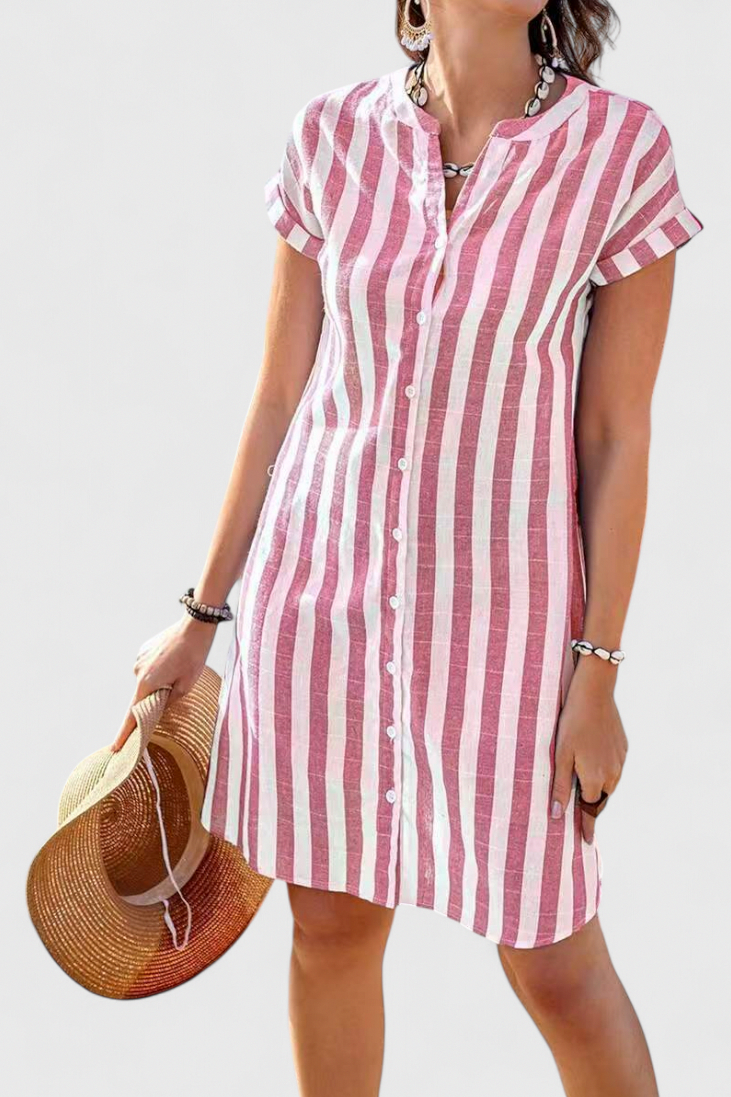 Striped Button Front Shirt Dress