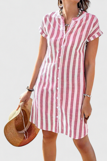 Striped Button Front Shirt Dress