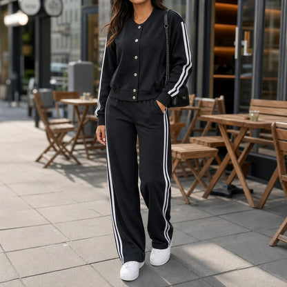 Striped Long Sleeve Wide Leg Matching Set