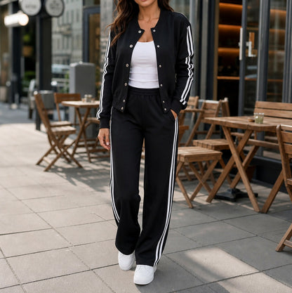 Striped Long Sleeve Wide Leg Matching Set
