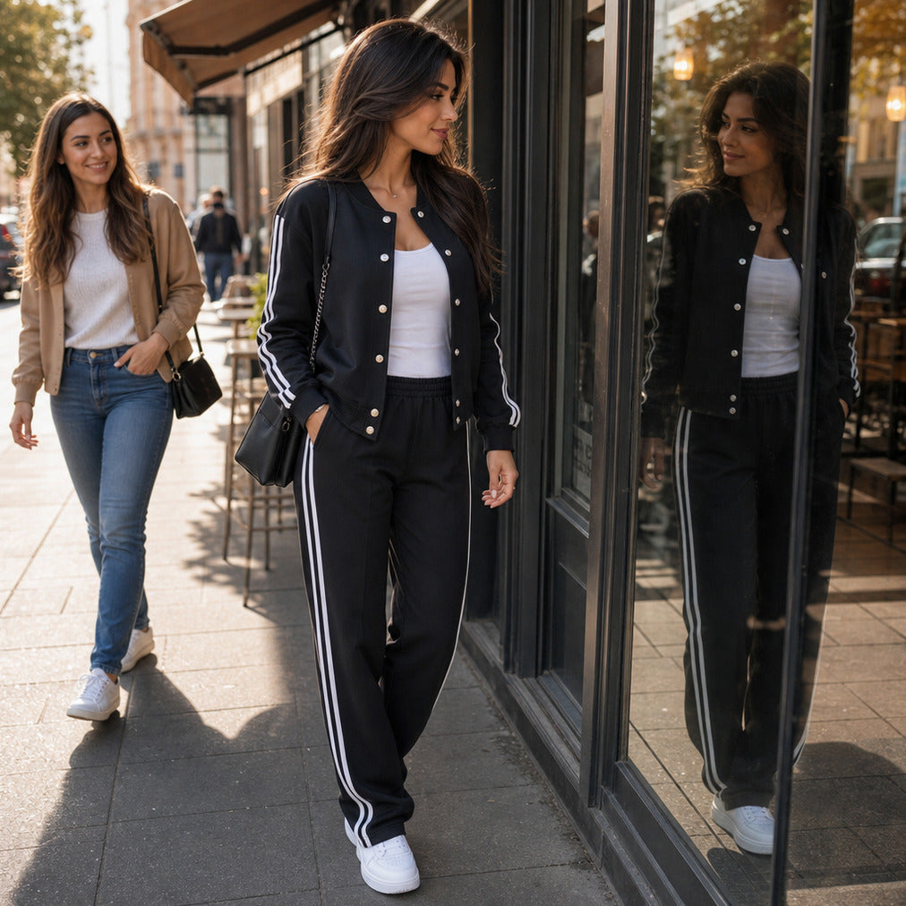 Striped Long Sleeve Wide Leg Matching Set