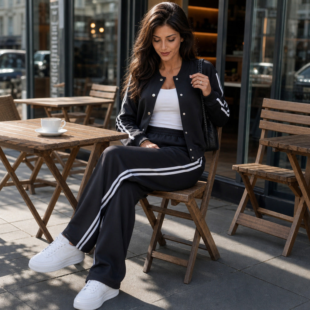 Striped Long Sleeve Wide Leg Matching Set