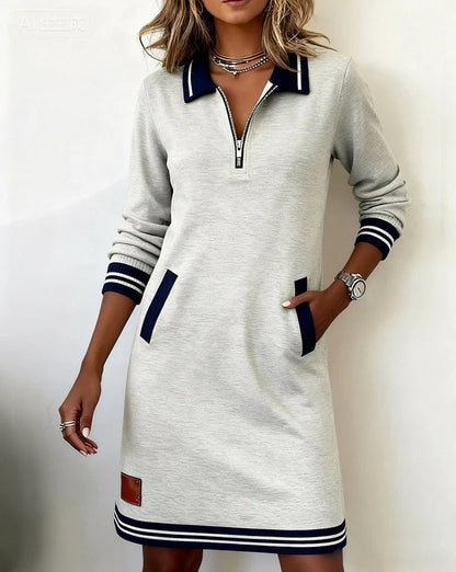 Striped Quarter Zip Polo Mini Dress