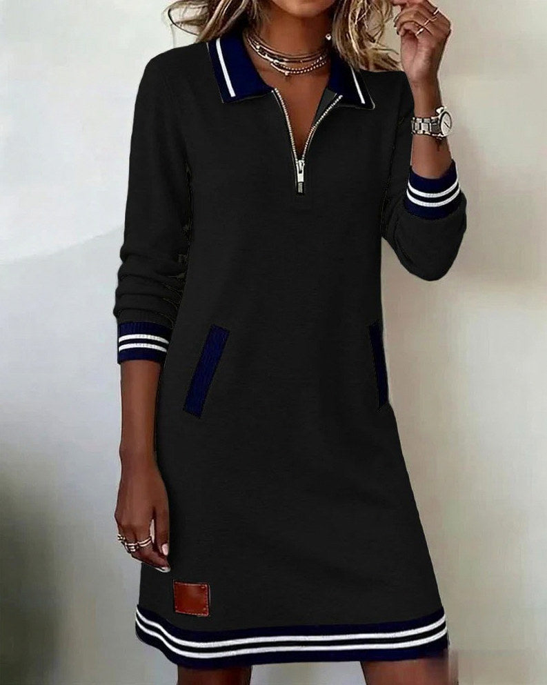 Striped Quarter Zip Polo Mini Dress