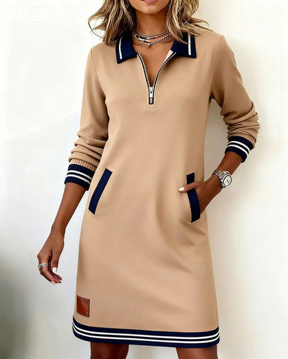 Striped Quarter Zip Polo Mini Dress