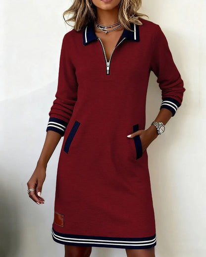 Striped Quarter Zip Polo Mini Dress
