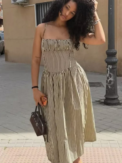 Striped Spaghetti Strap Midi Dress