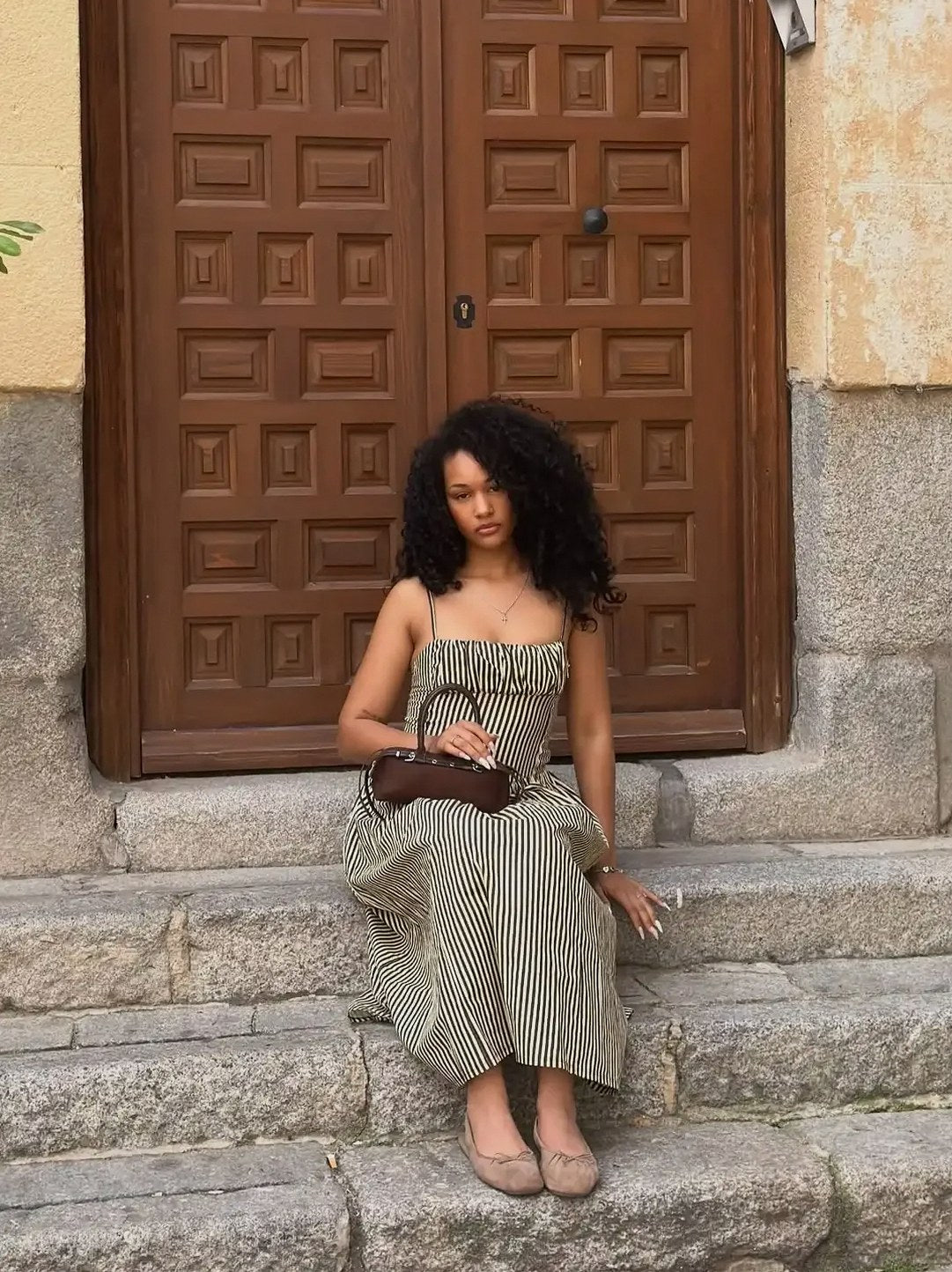Striped Spaghetti Strap Midi Dress