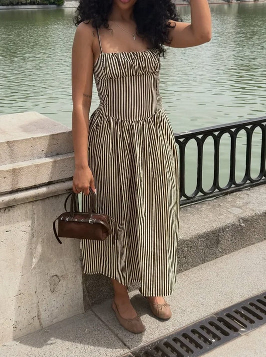 Striped Spaghetti Strap Midi Dress