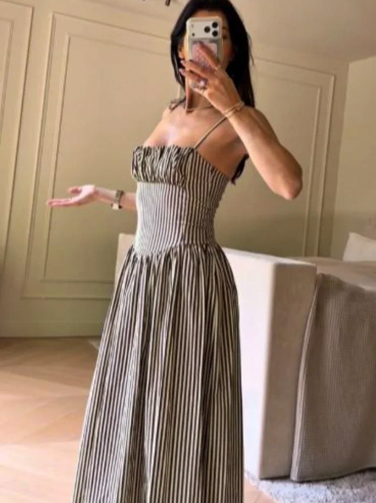 Striped Spaghetti Strap Midi Dress