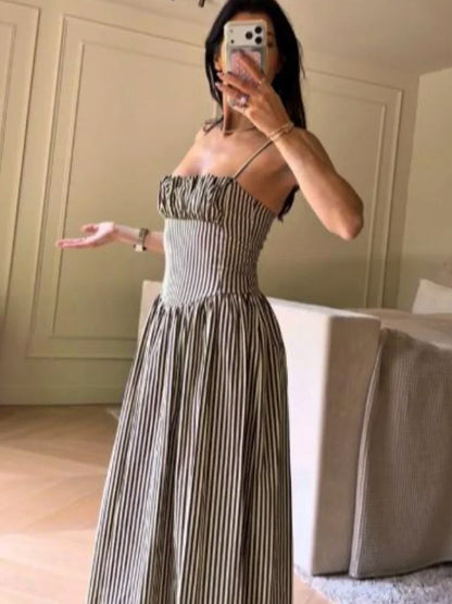 Striped Spaghetti Strap Midi Dress