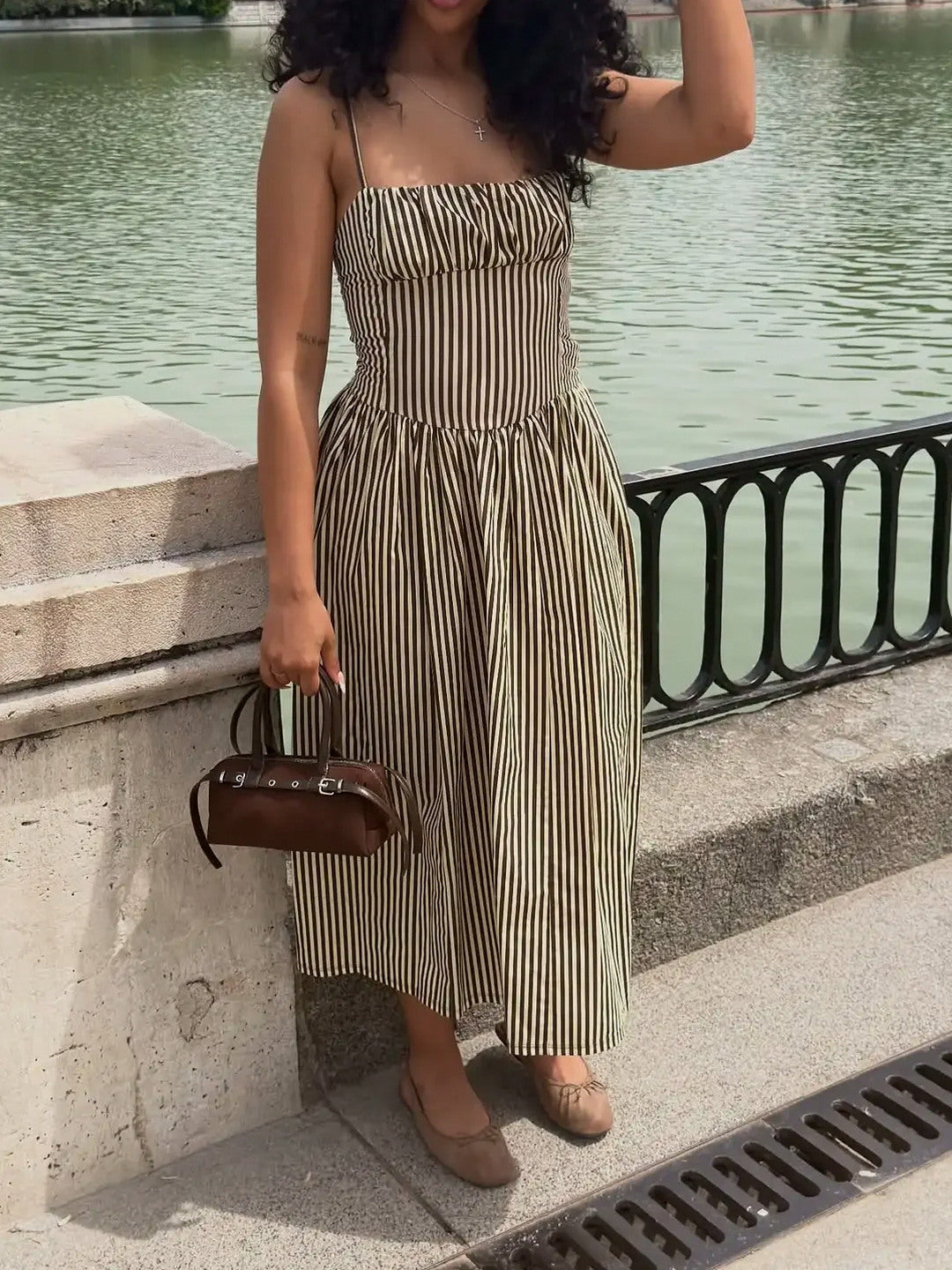 Striped Spaghetti Strap Midi Dress