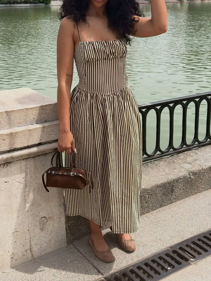 Striped Spaghetti Strap Midi Dress