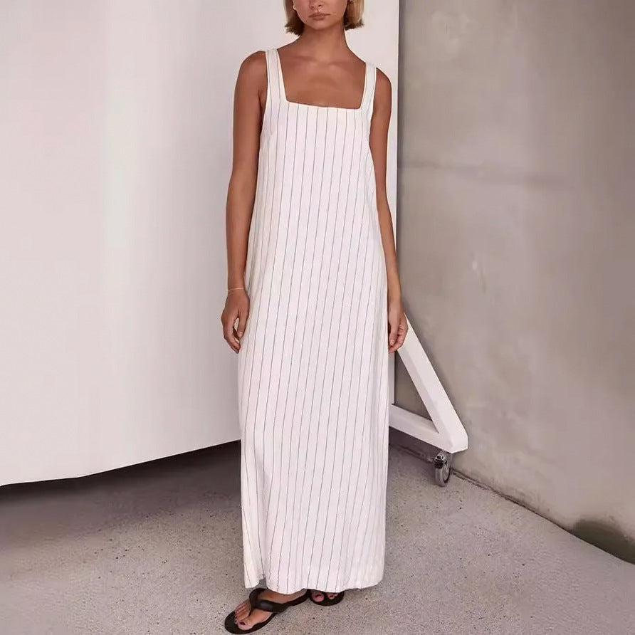 Striped Square Neck Column Maxi Dress