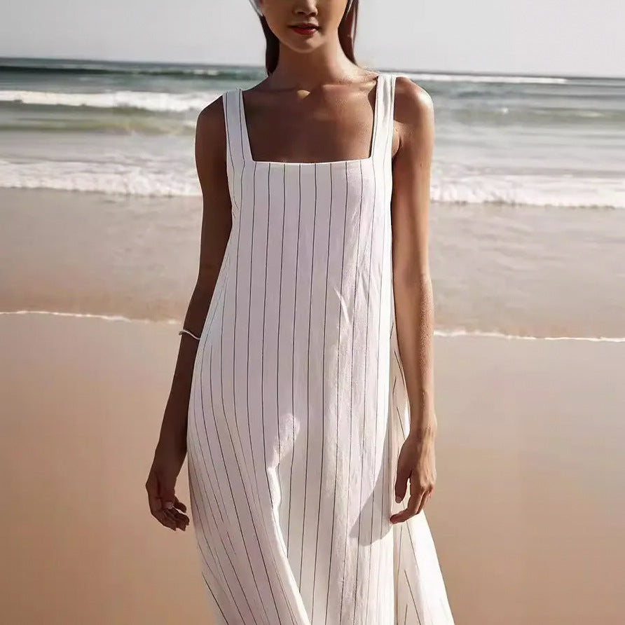 Striped Square Neck Column Maxi Dress